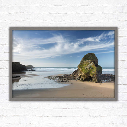 Whipsiderry Beach, North Cornwall coast. Framed picture print with choice of frame colours