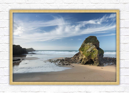 Whipsiderry Beach, North Cornwall coast. Framed picture print with choice of frame colours