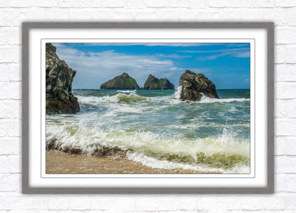 Holywell bay, Newquay Cornwall Framed picture print with a choice of frame colours. Beach seascape