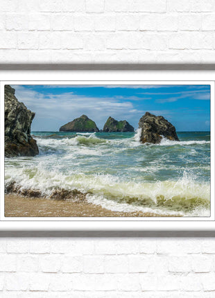 Holywell bay, Newquay Cornwall Framed picture print with a choice of frame colours. Beach seascape