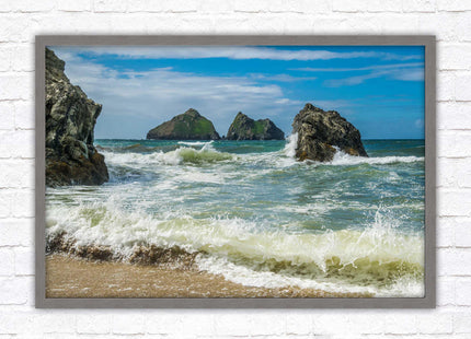 Holywell bay, Newquay Cornwall Framed picture print with a choice of frame colours. Beach seascape