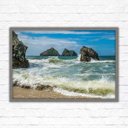 Holywell bay, Newquay Cornwall Framed picture print with a choice of frame colours. Beach seascape