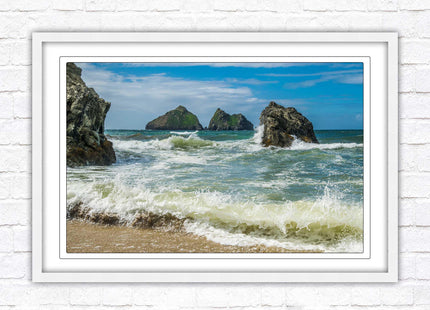 Holywell bay, Newquay Cornwall Framed picture print with a choice of frame colours. Beach seascape