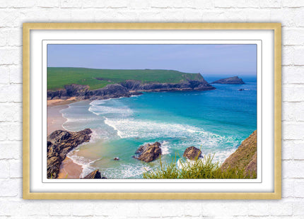 Polly Joke beach, Newquay Cornwall. Framed picture print with a choice of frame colours. Beautiful coastal framed picture. Beach seascape.
