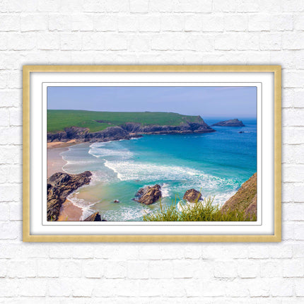 Polly Joke beach, Newquay Cornwall. Framed picture print with a choice of frame colours. Beautiful coastal framed picture. Beach seascape.