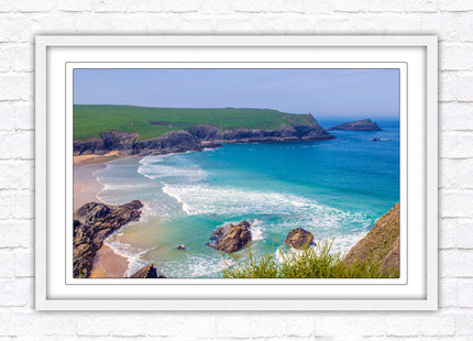 Polly Joke beach, Newquay Cornwall. Framed picture print with a choice of frame colours. Beautiful coastal framed picture. Beach seascape.