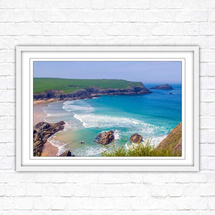 Polly Joke beach, Newquay Cornwall. Framed picture print with a choice of frame colours. Beautiful coastal framed picture. Beach seascape.