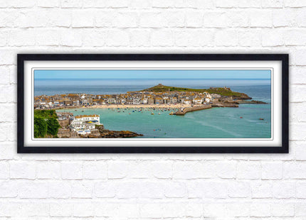 St Ives harbour panoramic framed picture print. A choice of picture frames available.