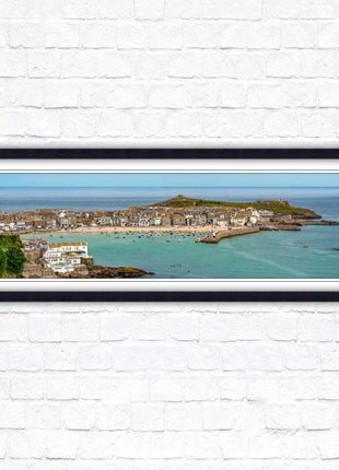 St Ives harbour panoramic framed picture print. A choice of picture frames available.