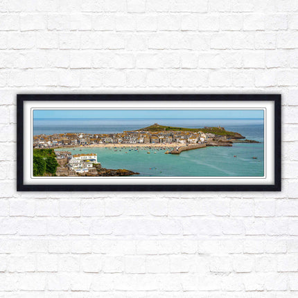 St Ives harbour panoramic framed picture print. A choice of picture frames available.