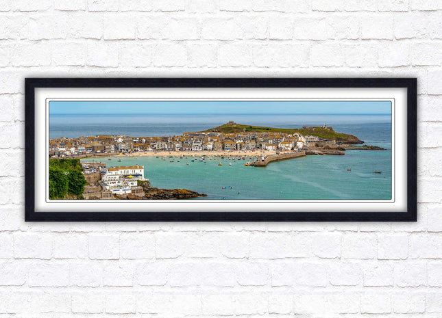 St Ives harbour panoramic framed picture print. A choice of picture frames available.