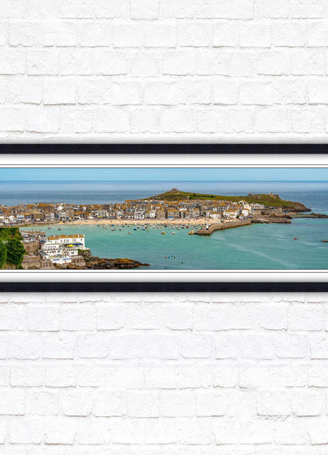 St Ives harbour panoramic framed picture print. A choice of picture frames available.