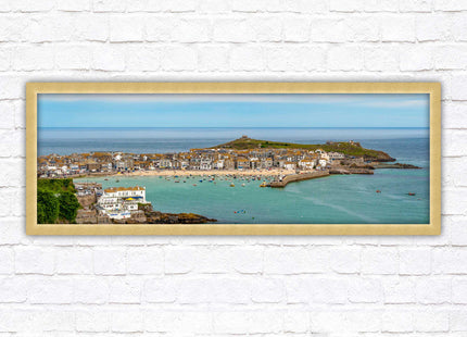 St Ives harbour panoramic framed picture print. A choice of picture frames available.