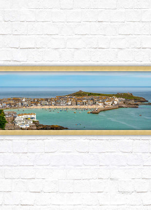 St Ives harbour panoramic framed picture print. A choice of picture frames available.