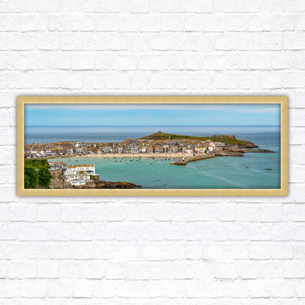 St Ives harbour panoramic framed picture print. A choice of picture frames available.