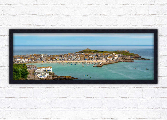 St Ives harbour panoramic framed picture print. A choice of picture frames available.