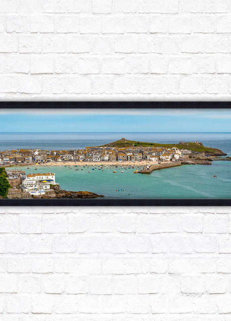 St Ives harbour panoramic framed picture print. A choice of picture frames available.