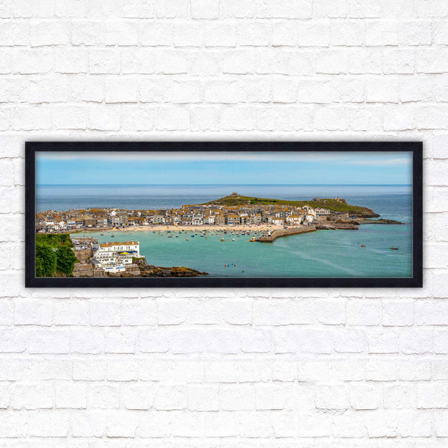 St Ives harbour panoramic framed picture print. A choice of picture frames available.