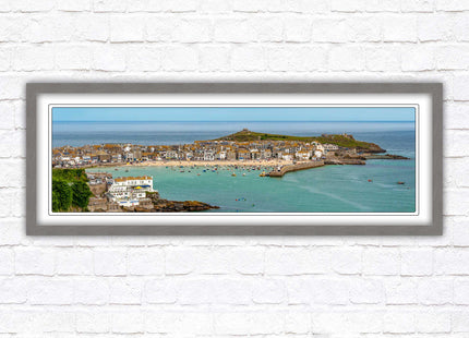 St Ives harbour panoramic framed picture print. A choice of picture frames available.