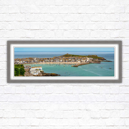 St Ives harbour panoramic framed picture print. A choice of picture frames available.