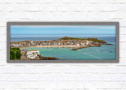 St Ives harbour panoramic framed picture print. A choice of picture frames available.
