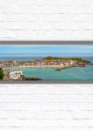 St Ives harbour panoramic framed picture print. A choice of picture frames available.