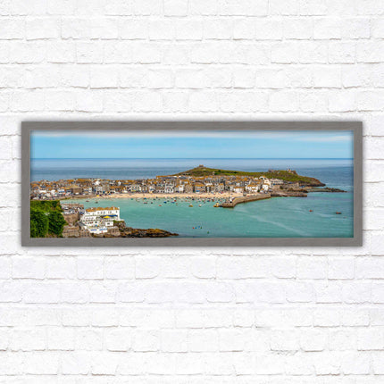 St Ives harbour panoramic framed picture print. A choice of picture frames available.