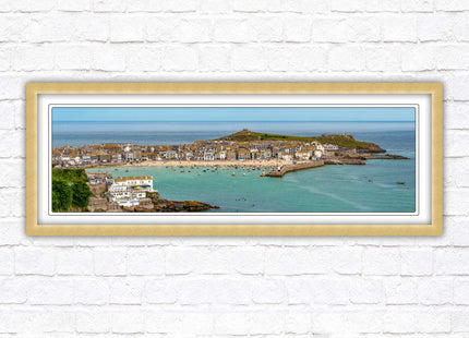 St Ives harbour panoramic framed picture print. A choice of picture frames available.