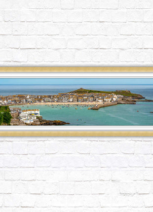 St Ives harbour panoramic framed picture print. A choice of picture frames available.