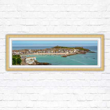 St Ives harbour panoramic framed picture print. A choice of picture frames available.