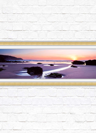 Porthtowan beach at sunset. Panoramic framed picture print, Cornwall beach scene. A choice of picture frames.
