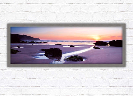 Porthtowan beach at sunset. Panoramic framed picture print, Cornwall beach scene. A choice of picture frames.