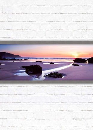 Porthtowan beach at sunset. Panoramic framed picture print, Cornwall beach scene. A choice of picture frames.