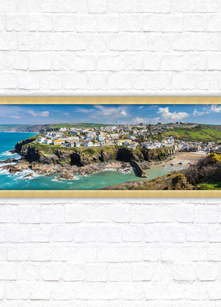 Port Isaac fishing harbour, panoramic framed picture print. A choice of picture frames available.