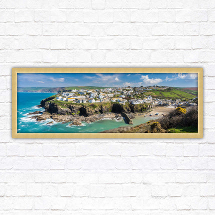 Port Isaac fishing harbour, panoramic framed picture print. A choice of picture frames available.