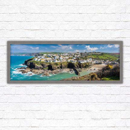 Port Isaac fishing harbour, panoramic framed picture print. A choice of picture frames available.