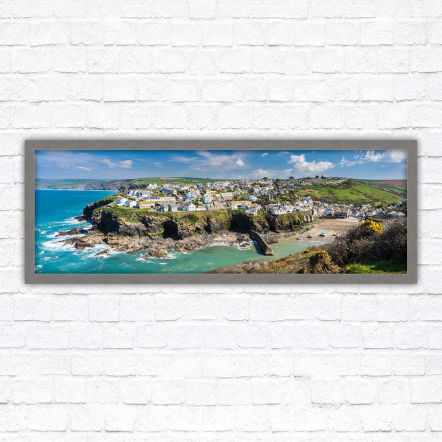 Port Isaac fishing harbour, panoramic framed picture print. A choice of picture frames available.