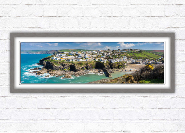 Port Isaac fishing harbour, panoramic framed picture print. A choice of picture frames available.