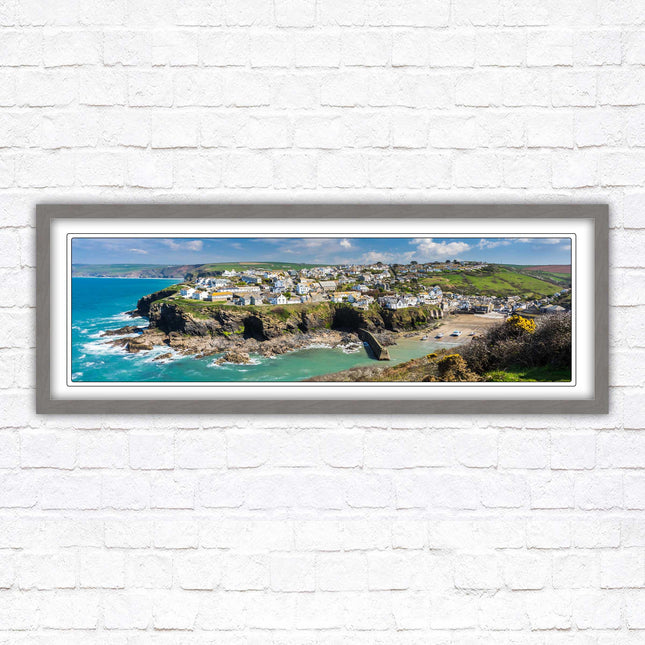 Port Isaac fishing harbour, panoramic framed picture print. A choice of picture frames available.