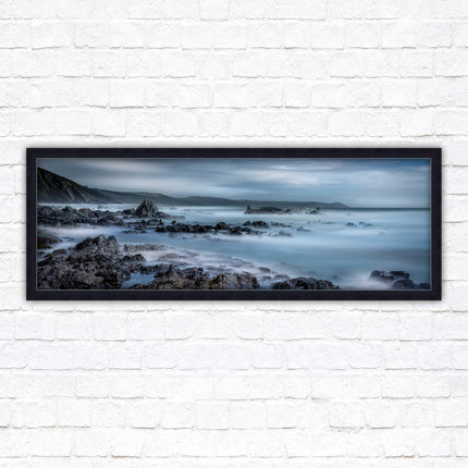 Whitsand bay, South East Cornwall. Panoramic framed picture print. A choice of picture frames available.