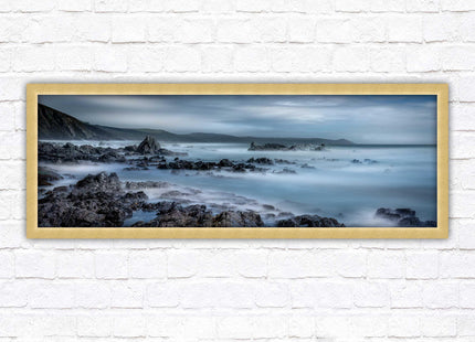 Whitsand bay, South East Cornwall. Panoramic framed picture print. A choice of picture frames available.