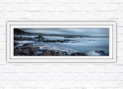 Whitsand bay, South East Cornwall. Panoramic framed picture print. A choice of picture frames available.