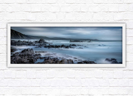 Whitsand bay, South East Cornwall. Panoramic framed picture print. A choice of picture frames available.