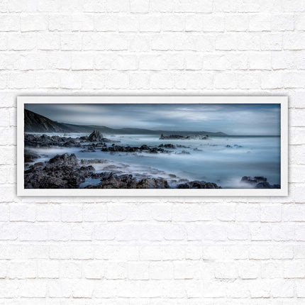 Whitsand bay, South East Cornwall. Panoramic framed picture print. A choice of picture frames available.