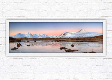 Rannoch Moor, Scotland. Panoramic framed picture print, A choice of picture frames. Sunrise over the lake. Home gift.