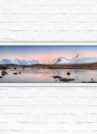 Rannoch Moor, Scotland. Panoramic framed picture print, A choice of picture frames. Sunrise over the lake. Home gift.