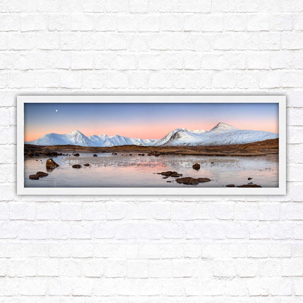 Rannoch Moor, Scotland. Panoramic framed picture print, A choice of picture frames. Sunrise over the lake. Home gift.