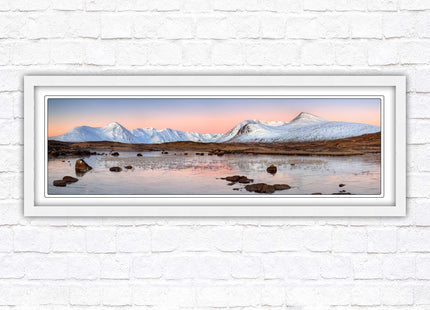 Rannoch Moor, Scotland. Panoramic framed picture print, A choice of picture frames. Sunrise over the lake. Home gift.