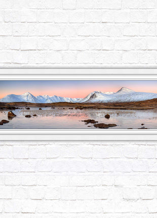 Rannoch Moor, Scotland. Panoramic framed picture print, A choice of picture frames. Sunrise over the lake. Home gift.