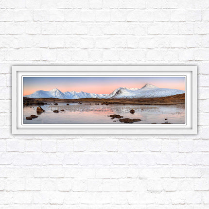 Rannoch Moor, Scotland. Panoramic framed picture print, A choice of picture frames. Sunrise over the lake. Home gift.